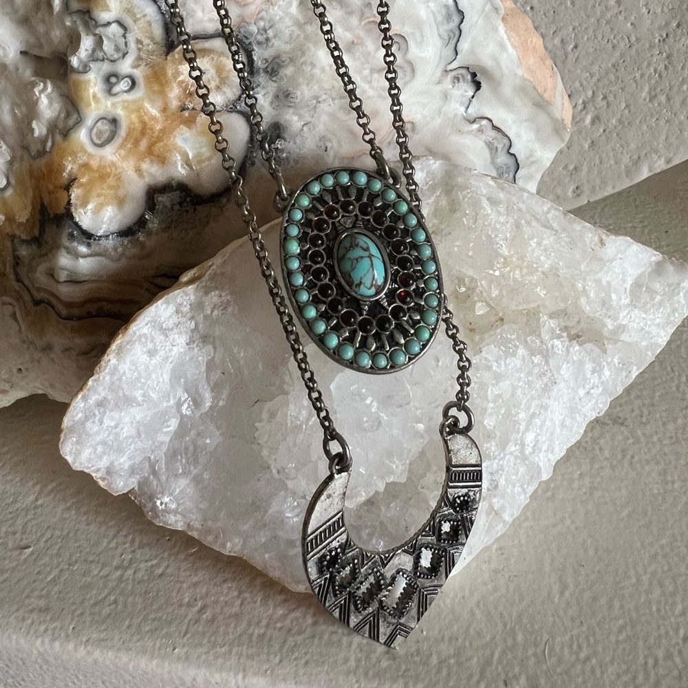 LUCKY Boho Silver tone Necklace Double Strand Lobster Claw Layered - Picture 14 of 14